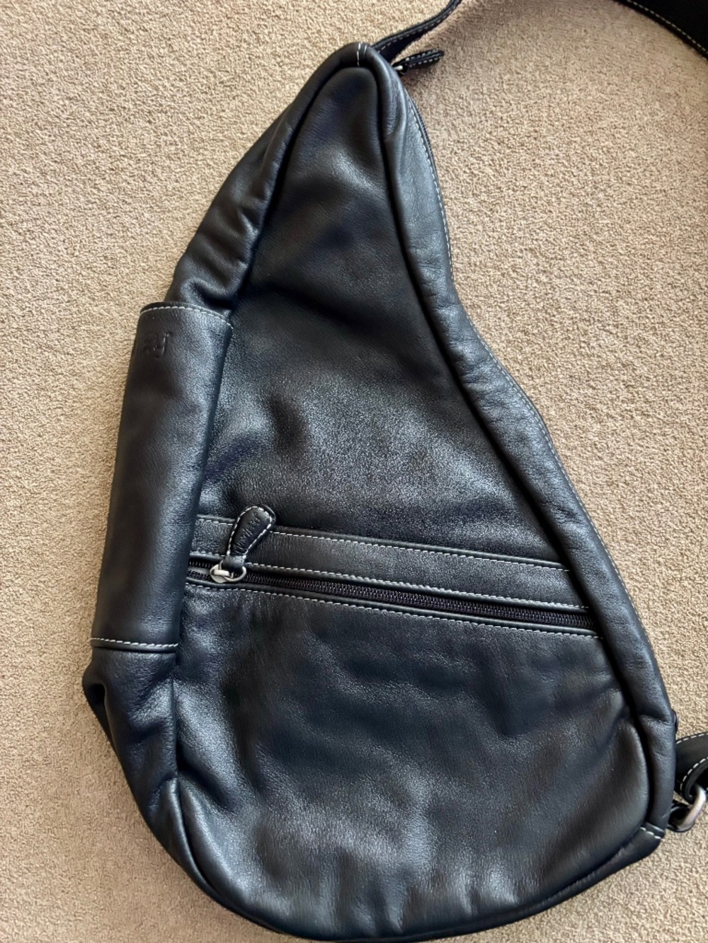 AmeriBag, large, black leather, healthy sling backpack